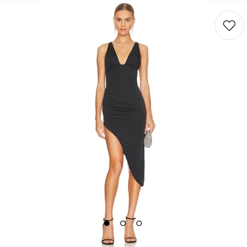 Lovers + Friends Black Asymmetrical Midi Dress